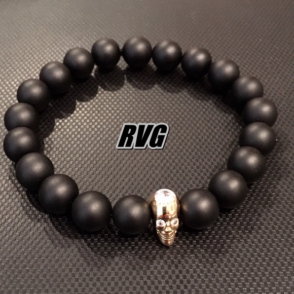 Matte Onyx Beads W/Diamond Skull 10mm Elastic NWOT - Picture 1 of 8